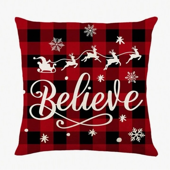 Other - “Believe” Festive Gingham Holiday Pillow Case